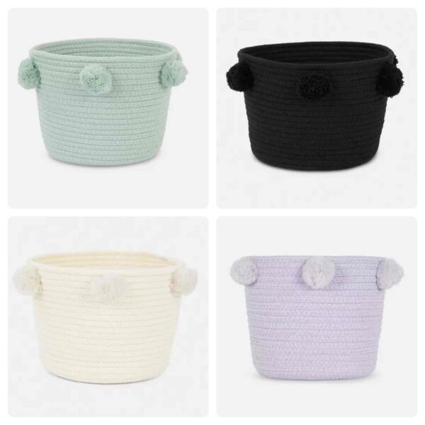 4a4ff4ca-1489-4879-8074-1f1582defc5e.jpg Кошик/Органайзер в'язаний з помпонами Primark чорний/зелений/ліловий/білий