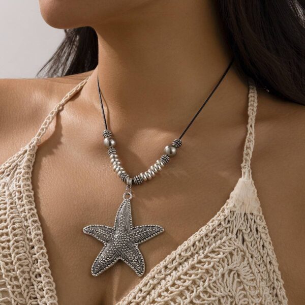 Намисто/ Кольє "Морське" на шнурі з декором срібний