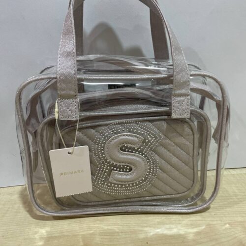 Набір косметичок "Буква" 3 в 1 прозора/срібляста стьобана Primark з ручками