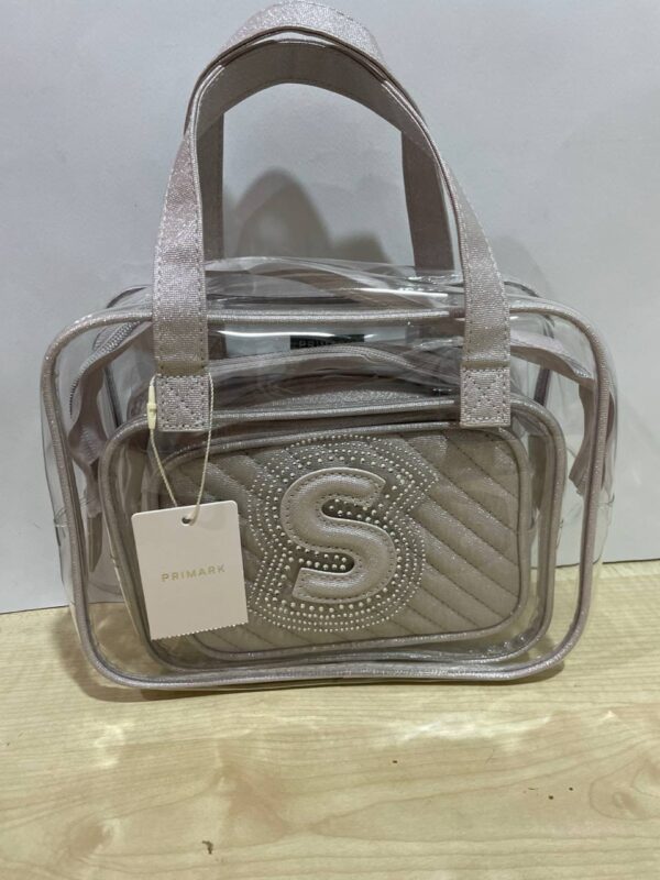 Набір косметичок "Буква" 3 в 1 прозора/срібляста стьобана Primark з ручками