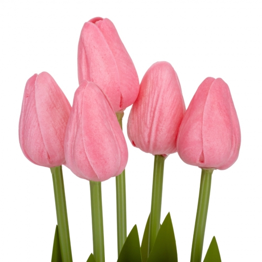 Штучний букет тюльпанів 5 бутонів/ 25,5 см "Рапсодія" (латекс) рожевий