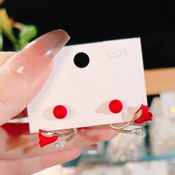 Сережки-джекети металеві "Троянди" червоні (10241)