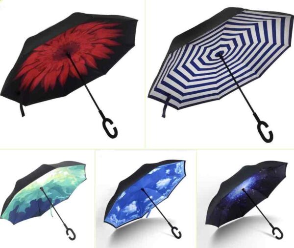 Парасоля-трость зворотного складання з принтом всередині/мікс
