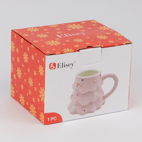 Чашка керамічна Новорічна "Рожева ялинка" 400 мл