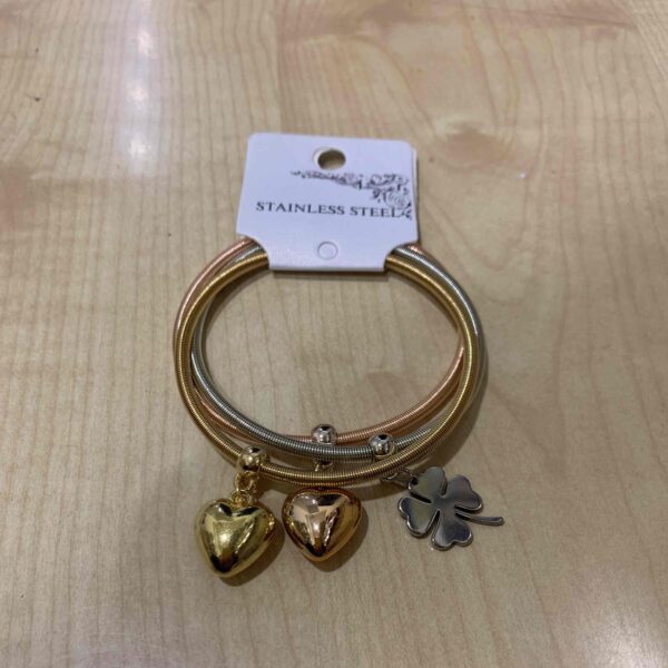 Браслет 3 в 1 металевий з підвісками античне золото