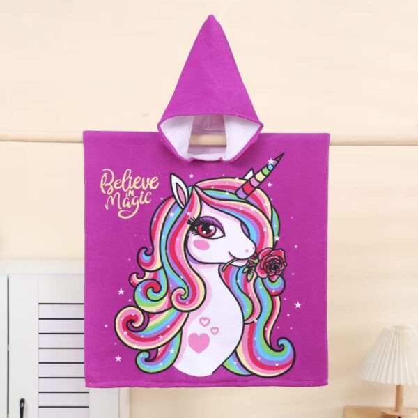 Рушник-Пончо "Єдиноріг" з мікрофібри (60х60 см) рожевий