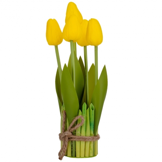 Штучний букет тюльпанів 5 бутонів/ 25,5 см "Рапсодія" (латекс) жовтий