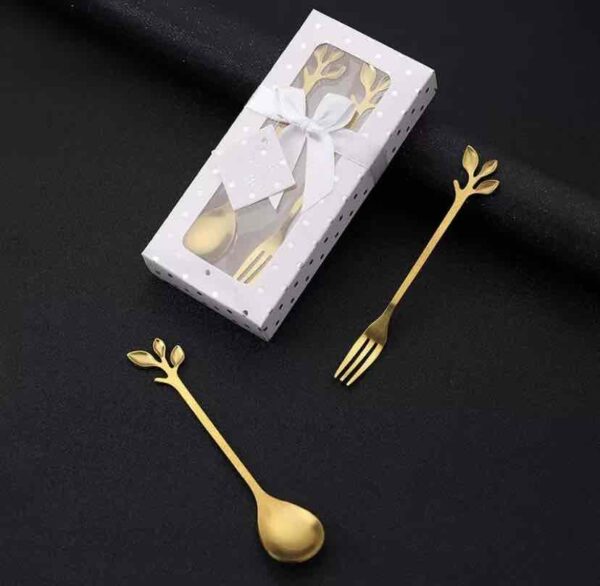 Набір десертний (ложечка та виделка) "Листочки" золотий
