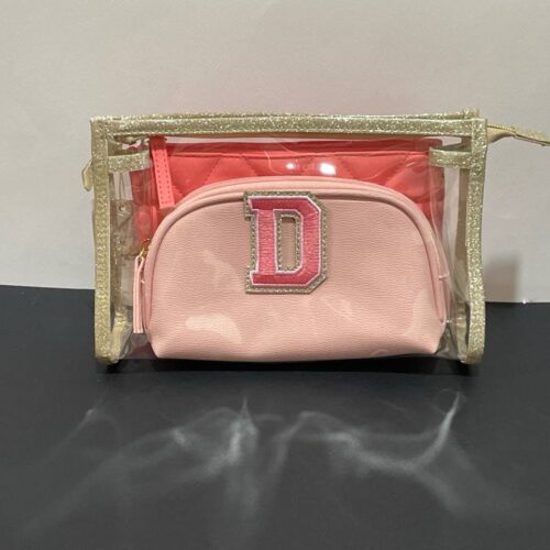 Набір косметичок "Буква" 3 в 1 прозора/рожева стьобана Primark