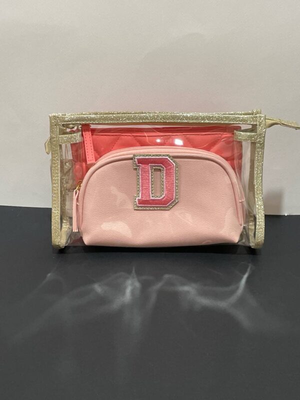 Набір косметичок "Буква" 3 в 1 прозора/рожева стьобана Primark