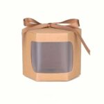 Коробка подарункова 7*7*7 см складна з віконцем та стрічкою беж