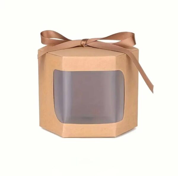 Коробка подарункова 7*7*7 см складна з віконцем та стрічкою беж