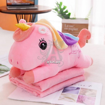 Іграшка-подушка-плед плюшева "Єдиноріг" мікс кольорів