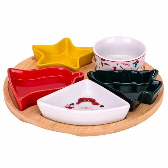 Набір піал на бамбуковій підставці "Різдвяний вечір" 25 см