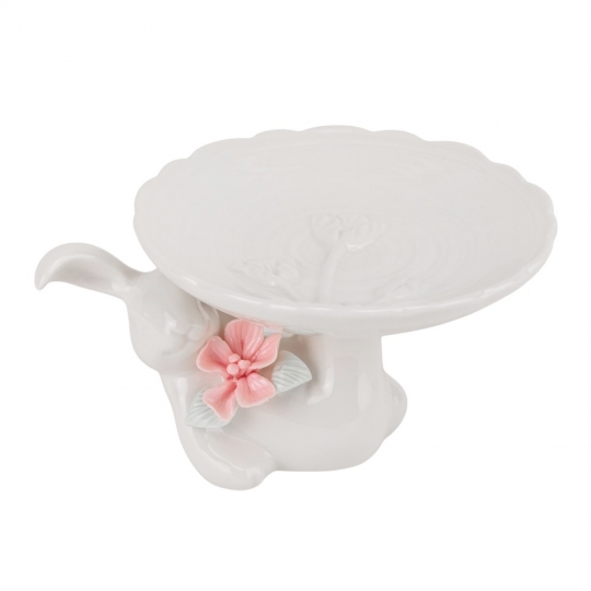 Підставка для торта/ Пасхи керамічна "Кролик з квіткою" 15*18*9 см біла