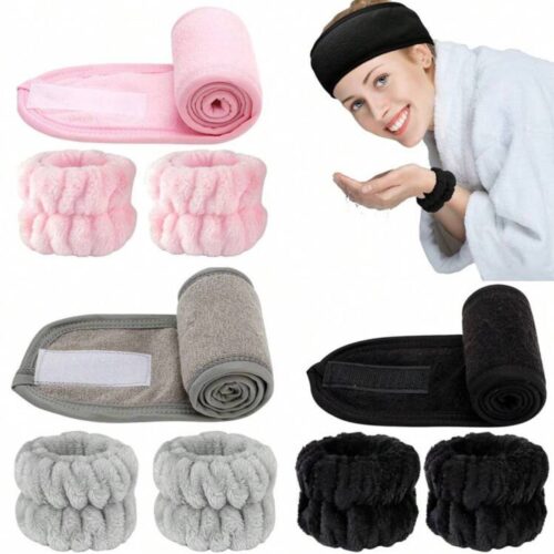 Набір для вмивання пов'язка косметична (на липучці) з манжетами мікс кольорів