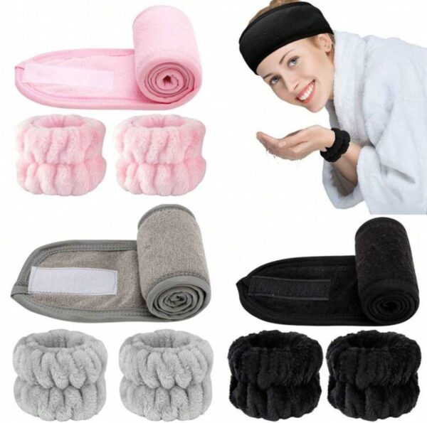 Набір для вмивання пов'язка косметична (на липучці) з манжетами мікс кольорів