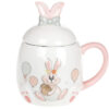 Чашка керамічна "Веселий кролик" з кришкою 450 мл біло-рожева