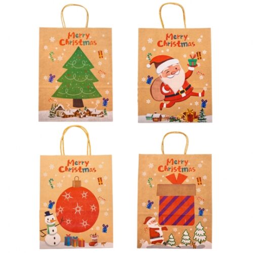 Пакет подарунковий "M" (26*33*12) Крафт Новорічний