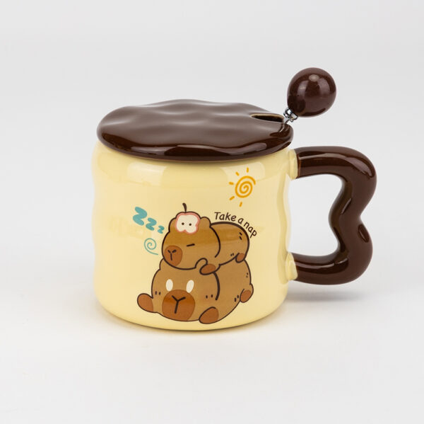 Чашка керамічна "Капібара" з кришкою та ложкою 350 мл