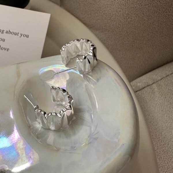 Сережки "Геометричні" кільця рельєфні срібні (10244)