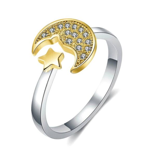 Каблучка жіноча металева «Місяць-Зірка» срібна з золотим (10471)