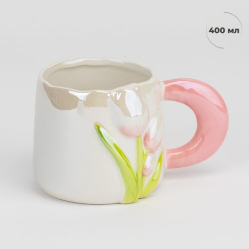 Чашка керамічна "Рожеві тюльпани" 400 мл
