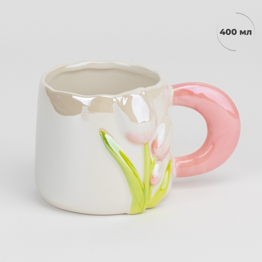 Чашка керамічна "Рожеві тюльпани" 400 мл