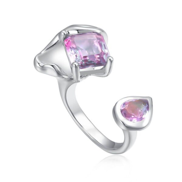 Каблучка жіноча "Дует кристалів" абстрактна срібна (10437)