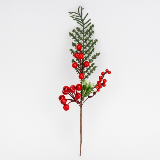 Декоративна гілка "Хвоя з червоними ягодами" 32 см