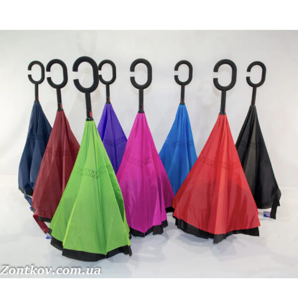 Парасоля-трость зворотного складання чорна-однотонна