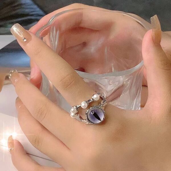 Каблучка жіноча металева "Котяче око" з перлинами (10542)