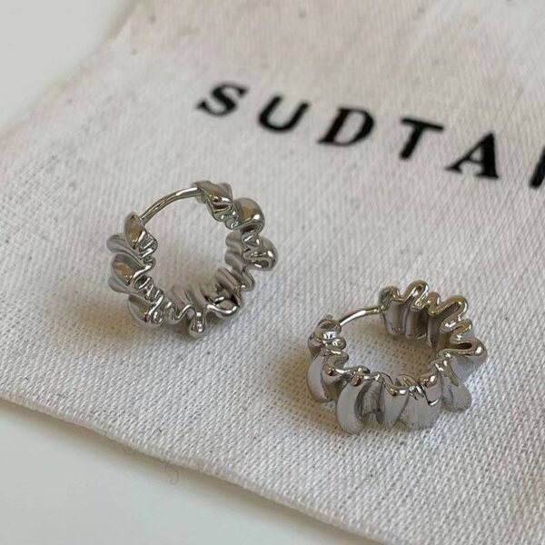 Сережки "Геометричні" кільця рельєфні срібні (10678)