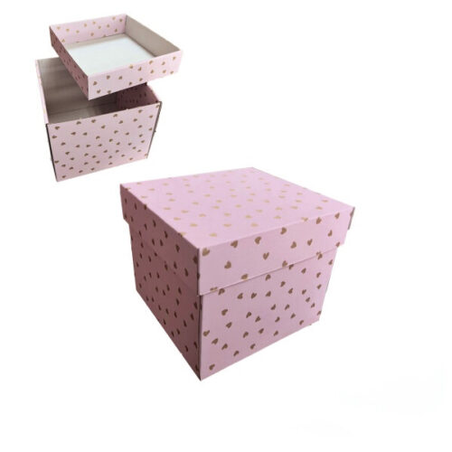 Коробка подарункова 19*19*7 см мікрогофра рожева сердечка