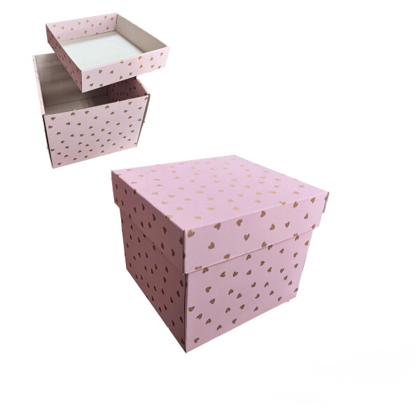 Коробка подарункова 19*19*7 см мікрогофра рожева сердечка