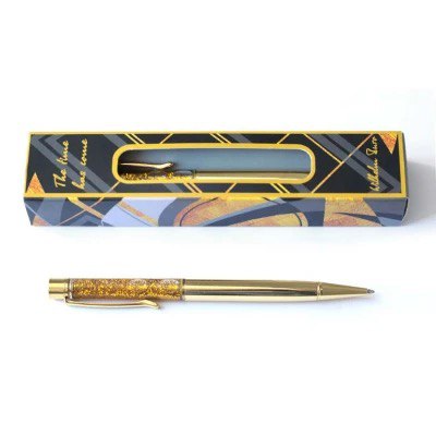 Ручка кулькова подарункова "WB" з глітером, жовте золото