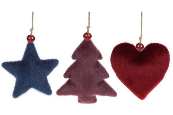 Ялинкова прикраса "Серце/ Зірка/ Ялинка" 14 см (оксамит)