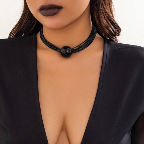 Намисто-Чокер/ Кольє ланцюжки зібрані кулькою чорний