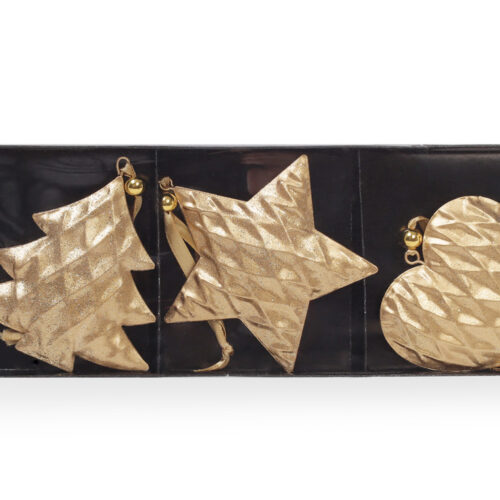 Набір ялинкових прикрас "Ялинка/ Зірка/Серце" золоті 3 шт (метал)