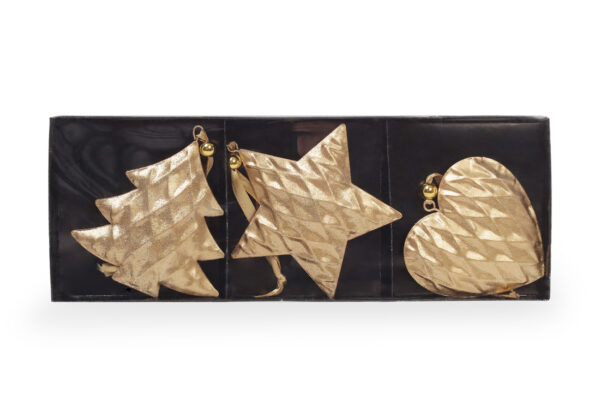 Набір ялинкових прикрас "Ялинка/ Зірка/Серце" золоті 3 шт (метал)