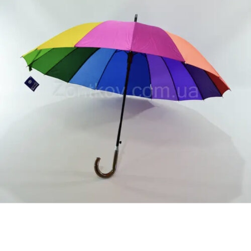 Парасоля-трость Feeling Rain "Веселка" піватомат/ 16 спиць/ антивітер /102 см