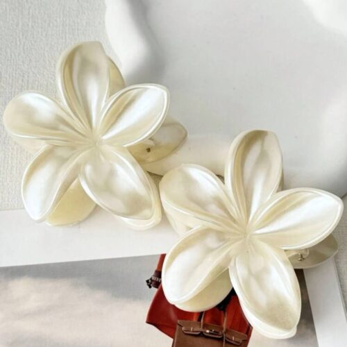 Заколка-краб для волосся «Тропічна квітка» L (7-8 см) перламутрова 1 шт