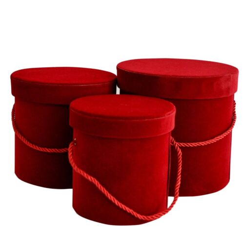 Коробка подарункова кругла оксамитова червона №1 (D-13,5 H-13,5 cм)