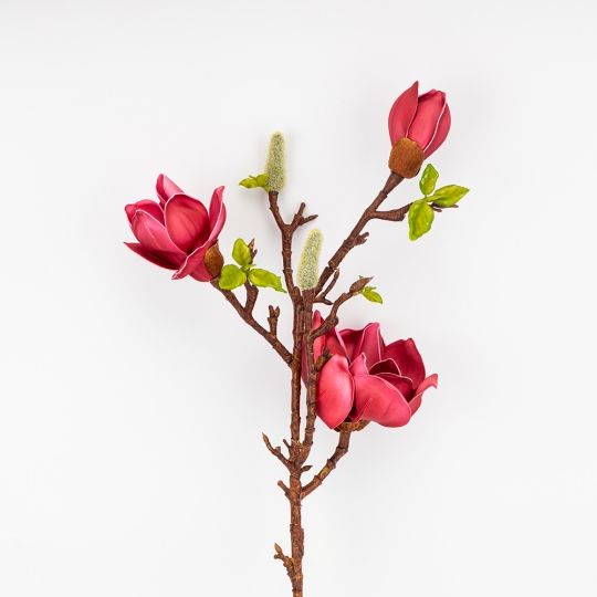 Штучна гілка магнолія (латекс) 75 см темно-рожева