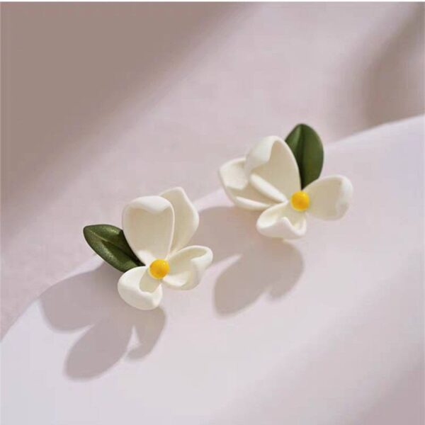 Сережки металеві "Квіти Тропічні" білі з зеленим (10232)