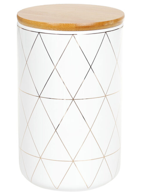Банка керамічна "Ромби" 850 мл з бамб. кришкою білий із золотом