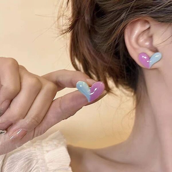 Сережки акрилові "Серце" абстракні рожево-блакитні (8212)