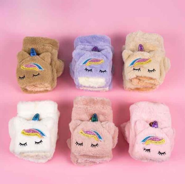 Рукавиці-мітени-трансформери дитячі "Єдинороги" плюшеві мікс кольорів