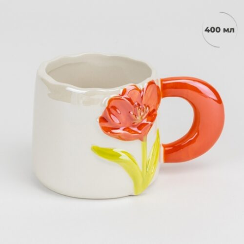Чашка керамічна "Помаранчеві тюльпани" 400 мл