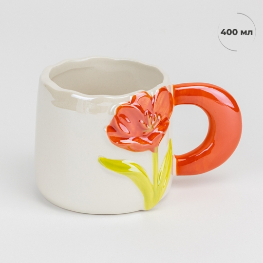 Чашка керамічна "Помаранчеві тюльпани" 400 мл